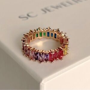 18k Gold Plated Baguette Stone Ring Waterproof Jewelry